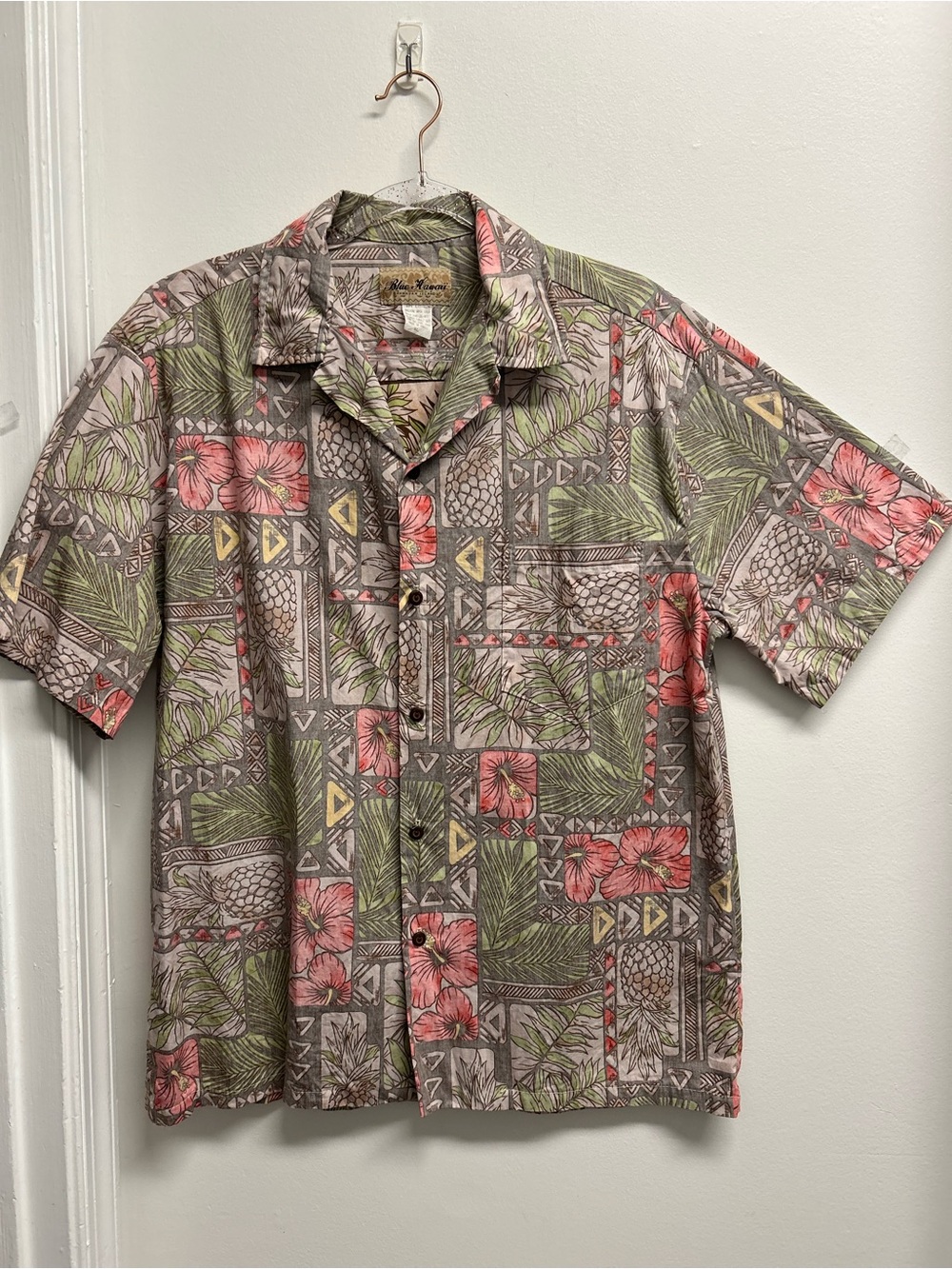 Vintage reverse print Blue Hawaii tropical shirt men